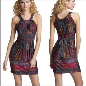 BCBGMaxAzria Multicolor Sleeveless Midi Dress Accentuated Waist Women’s Sz M